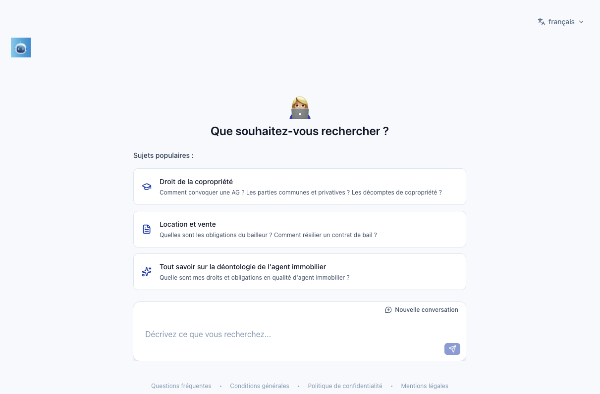Aperçu du chatbot LexIA